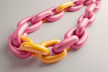 Stylish 3D Colorful Chain Link Design with Pink and Yellow Elements. 3d render. Abstract composition of geometric shapes. 