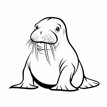 recommend clip art: Cute Walrus Illustration in Black and White