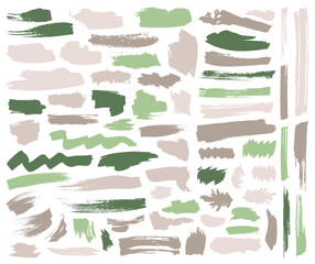Ink brush stroke grungy graphic elements vector collection. Paintbrush black splashes isolated on white. Border lines. Scratch design, distress messy stickers. Hand drawn sale blots.