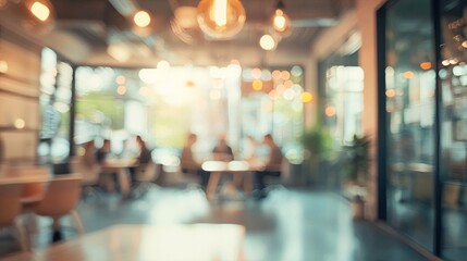 Blurry scene business office background. Office interior with workers having meeting