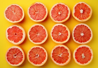 Grapefruit Slices Pattern on Yellow Background