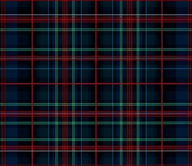 Obraz premium Green Dark Blue Tartan Pattern with Red Lines