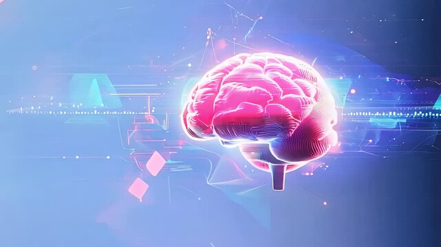 Futuristic digital brain, artificial intelligence network, neural technology innovation, glowing brain interface, data processing