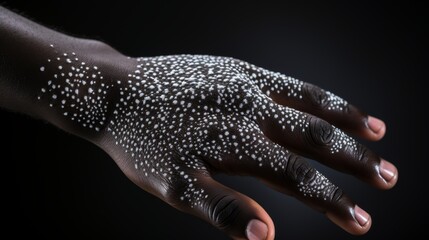 Obraz premium Close up of a black hand displaying symptoms associated with monkeypox infection