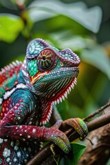 Obraz premium Vibrant Chameleon Blending into Lush Rainforest - Nature Wildlife Photography for Posters and Prints