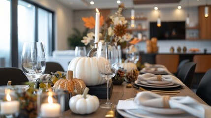 Modern Canadian Thanksgiving Dining Room Decor with Elegant Fall Accents for Chic Celebrations