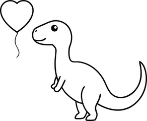 Adorable Dino Embracing Heart Balloon Vector Design
