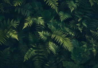 Fototapeta premium Dark Forest Ferns - Realistic Green Texture