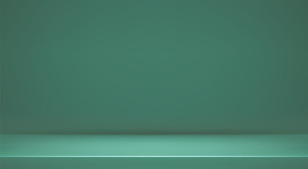 Empty studio room bg. Green abstract gradient scene background. Summer template. Limbo turquoise bg. Empty corner.3d wall floor podium vector illustration.
