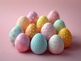Obraz premium Pastel Colored Easter Eggs in Close-Up Illustration