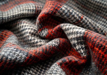 Red and Grey Houndstooth Wool Fabric Texture