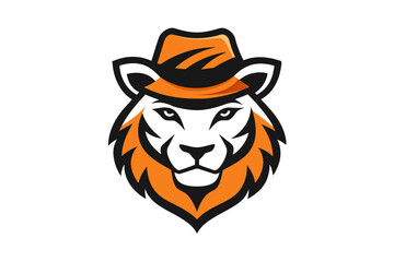 A Tiger head logo with hat silhouette, simple vector outline, on a white background  vector art illustration