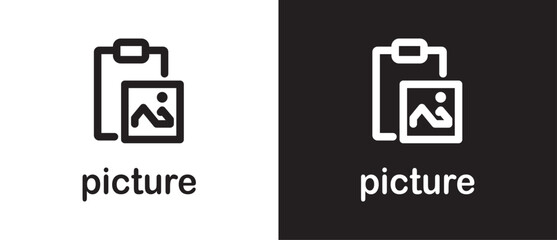 Paste image picture icon. Paste document icon. Document options icon. File paste options icon set. Sign vector tool on black and white background. Eps10