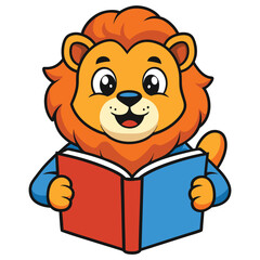 Fototapeta premium A cartoon illustration of a lion reading a book