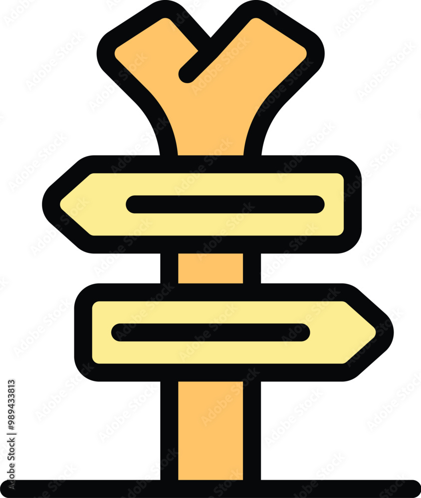 Poster simple icon of a wooden signpost pointing in two different directions