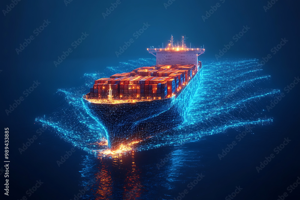 Wall mural cargo ship it wireframe plexus style illustration