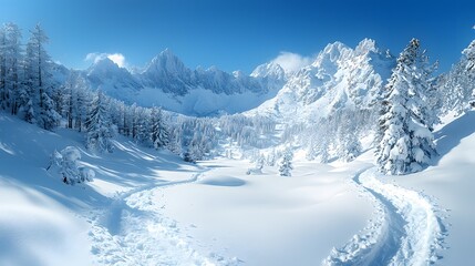 Serene Snow-Covered Mountains in Winter Landscape