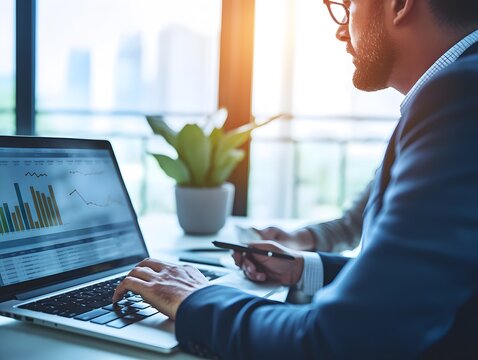 Business Professional Analyzing Data on Laptop
