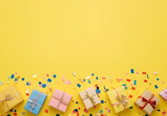Colorful Gifts & Confetti Happy Birthday Background