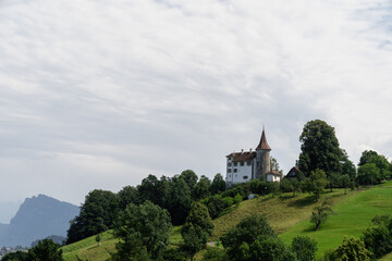 Castle at Kreins, Switzerland on a hill - Schloss Schauensee