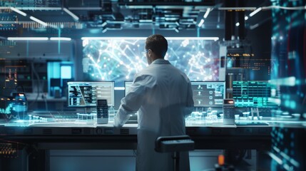 Fototapeta premium Scientist Analyzing Data in High-Tech Laboratory
