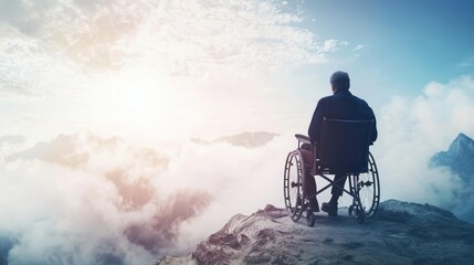 a person with a disability using assistive devices, symbolizing the challenges and afflictions associated with physical impairments