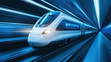 Fototapeta premium High-speed train in motion with blurred background, futuristic design.