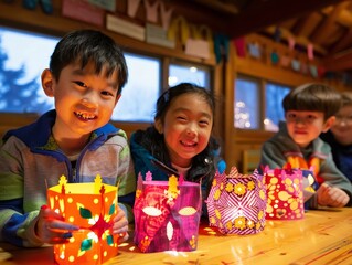 Lantern-Making Joy: Children's Bright Smiles