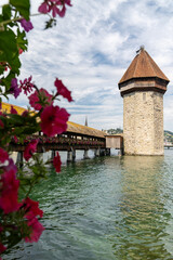 Beautiful and famous chapel bridge in Lucerne Switzerland