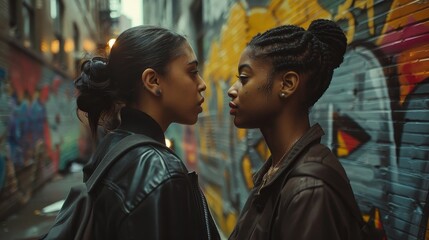 Fototapeta premium Lesbian Urbanity in a Cinematic Portrait