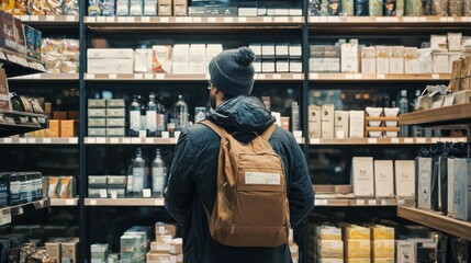 a person selecting products in a store that match their style, showcasing affinity for particular brands or aesthetics