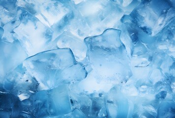 Closeup Texture of Icy Blue Ice Cubes