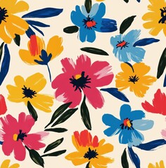 vibrant, hand-painted floral pattern with bold brush strokes and a mix of bright colors