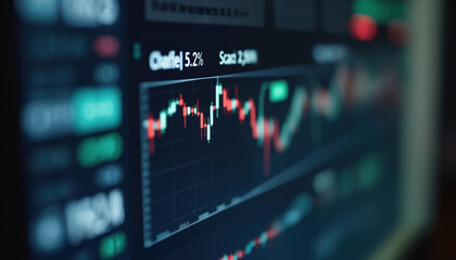 Obraz premium Close-Up of Financial Data on Digital Screen: A close-up view of financial data displayed on a digital screen, representing real-time analysis and market trends.