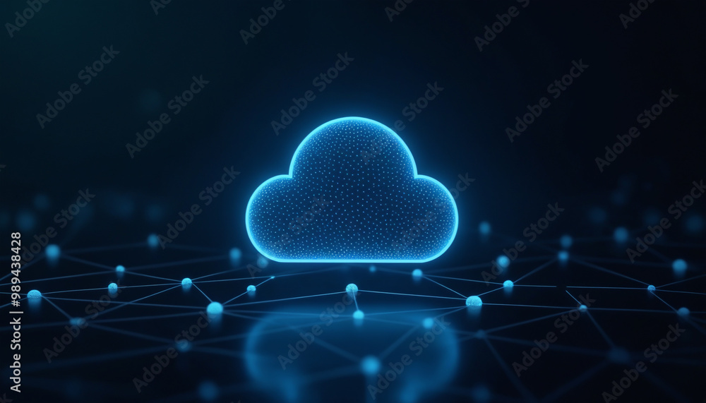 Poster cloud icon with network integration: a cloud icon connected within a network, symbolizing cloud comp