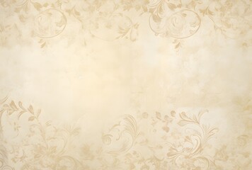 Vintage Ivory Damask Background with Floral Accents