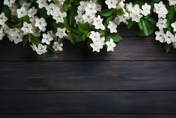 White Jasmine Flowers on Rustic Wooden Background