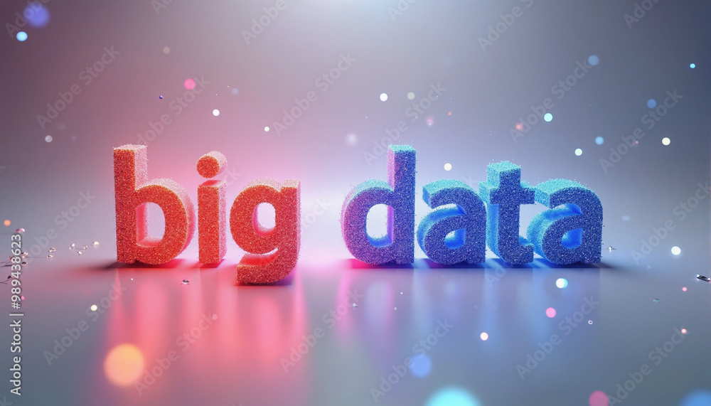 Poster big data in colorful 3d letters on a gradient background, creating a vivid tech-oriented visual.