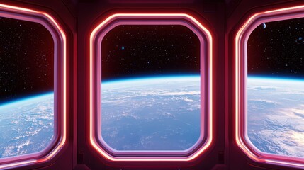 Fototapeta premium View of Earth through futuristic windows in space.