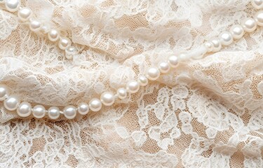 Obraz premium Beige Lace Fabric With Pearl Necklace