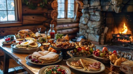 Cozy Thanksgiving Brunch in Rustic Canadian Cabin with Family and Delicious Breakfast Spread