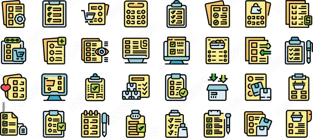 Poster checklist icons set. outline set of checklist vector icons for web design isolated on white backgrou