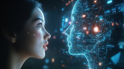 person talking with robotic ai.futuristic technology or machine learning concepts.Generative ai technology