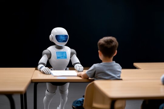 A classroom of the future where AI helps personalize lessons, providing instant feedback to students and adapting the curriculum based on individual progress