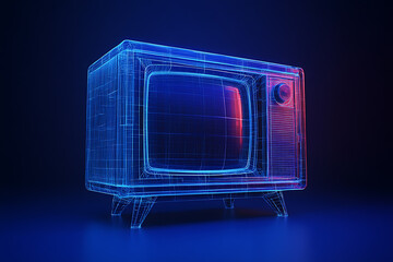 Fototapeta premium retro old tv at wireframe plexus style on blue background 