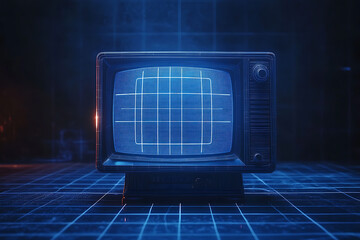 Fototapeta premium retro old tv at wireframe plexus style on blue background 