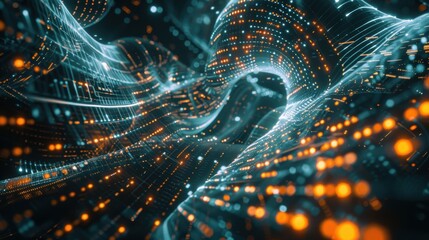 Digital Cornucopia with Flowing Binary Code and Glowing Data Streams in a Futuristic High-Tech Setting