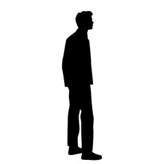Vector silhouette of man  standing, profile, business people, black color,  isolated on white background