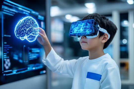 A futuristic classroom where knowledge is downloaded directly into the brain, with students using neural interfaces to instantly acquire new skills and information