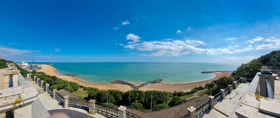 Panoramic of Folkestone beaches from the top of the hills.